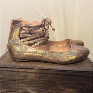 NWOT Sparkly Ballet Flats with Ankle Laces